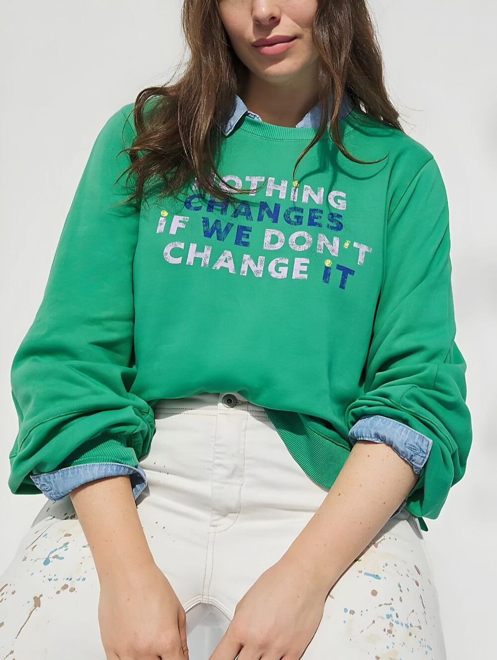 Anthro Maeve Nothing Changes if we Don't Change It Green Sweatshirt, L
